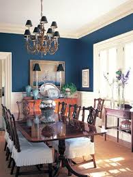 This is where the family along with their friends are going to share their meals. Overall Too Traditional For Me But I Love The Wall Color Lighter Than Navy But Darker Than Royal Blue Dining Room Walls Dining Room Paint Dining Room Blue