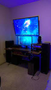Just Added A Tv To My Audiophile Battlestation Video Game Rooms Video Game Room Decor Computer Desk Setup