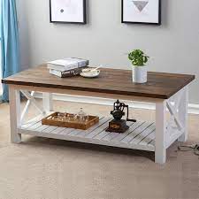 Hpmm Wood Rustic Coffee Table Farmhouse Vintage Cocktail Table With Shelf For Living Room W Table Decor Living Room Farmhouse Style Coffee Table Coffee Table