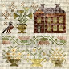 Blackbird Designs All In A Row The Twelfth Block In The Garden Club Series Cross Stitch House Cross Stitch Embroidery Blackbird Designs