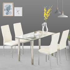 The pieces are selected to create a comfortable, functional and polished dining room. Buy Mecor 5 Piece Dining Table Set Tempered Glass Top Dinette Sets With 4 Pu Leather Chairs For Dining Room Kitchen Furniture Breakfast Light Yellow Online In Indonesia 665125796