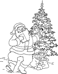 Kleurplaat kerstman met veel pakjes. Leuk Voor Kids De Kerstman Bij De Kerstboom