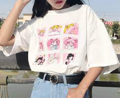 Pink White Sailor Moon Anime Tee Cute Dress Outfits Anime Inspired Outfits Aesthetic Clothes Anime aesthetic, 90s anime aesthetics, aesthetics. pinterest