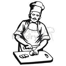 Relevant images of cook clipart black and white. Black And White Male Chef Slicing On A Cutting Board Clipart Commercial Use Gif Jpg Wmf Svg Clipart 160639 Graphics Factory