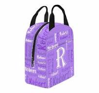 Amazon.com: Lonchera con nombre personalizado para niños, color morado y  blanco, con texto morado, reutilizable, aislada, a prueba de fugas, bolsa  ...