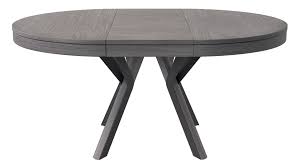 Has a pedestal base that supports the 60 in. Rondo Extendable Round Dining Table With Black Legs Grey Oak