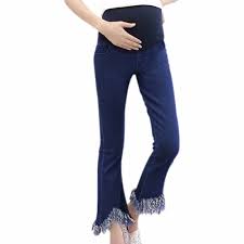 New Women Pregnancy Maternity Tassel Jeans Over The Bump