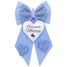 Fiocco Nascita Con Cicogna Per Il Piccolo Mattia 100 Made In Italy Nascita Ricamo Personalizzato Ricamo