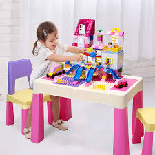 Grab a table, 2 sets of curved road plates, 2 sets of crossroad plates, and plastic block storage bins to build this ultimately functional design of lego play table. Pluto Multifunction Lego Activity Table 2 Chairs Set Pink