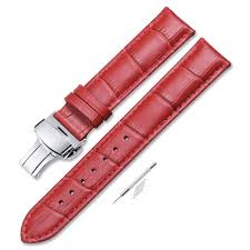 Black And Red Watch Straps Leather Watch Band Women Men Watch Strap Red Watch Straps Deployment Buckle 16mm 18mm 20mm Replacement Watch Bands Watch Bands Leather Watch Bands