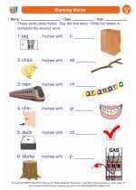 Rhyming words for first grade and older; Rhyming Words 2nd Grade Ela Worksheets And Answer Key Study Guide