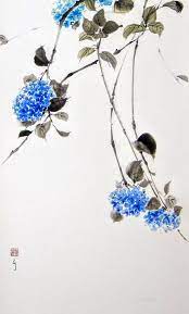 Hydrangea Bush Ink Painting Japanese Ink Painting Ink Art Etsy Ink Painting Japanese Ink Painting Watercolor Flowers Paintings