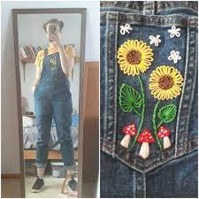 I Embroidered My New Overalls And I Couldn T Be More Pleased With Myself Cottagecore Embroidered Clothes Embroidery On Clothes Farm Clothes