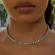 Three luxury chokers in one set. 5mm White Gold Diamond Tennis Necklace Skrt