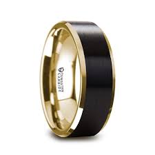 Thorsten Gaston Gold Plated Tungsten Polished Beveled Ring With Brushed Black Center Titanium Rings For Men Mens Wedding Rings Tungsten Wedding Rings