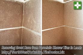 Call us today 0113 2470893. Grout Haze Removed From Textured Porcelain Shower Tiles In Leeds North West Yorkshire Tile Doctor