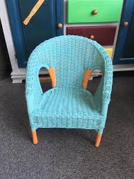 Childs Wicker Chair Painted In Annie Sloan Provence And Barcelona Orange Painted Bedroom Furniture Painting Wicker Furniture Wicker Furniture