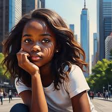 Hyper-realistic oil painting of a black woman in a field