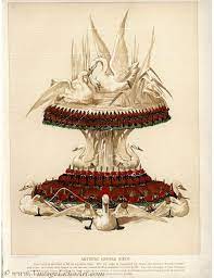 Original Original Antique Culinary Print Artistic Centre Piece Of Swans Artistic Dessert Dishes Victorian Cookbooks Spirit Animal Cooking Art
