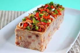 Yam Cake Recipe Or Kuih Recipe This Is Basically A Steamed Cake Made From Yam Pieces Dried Prawns An Yam Cake Recipe Easy Delicious Recipes Asian Desserts