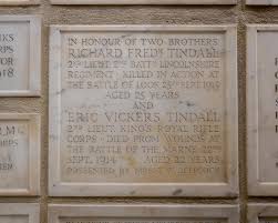 2nd Lt R F Tindall and 2nd Lt E V Tindall Memorial Tablet
