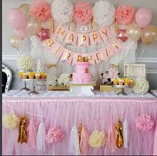Http Amazon Com Qian S Party Baby Pink And Gold White Baby Shower For Girl P First Birthday Decorations Gold Baby Shower Decorations Girls Party Decorations