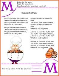 Circle The Letter M Worksheet And The Muffin Man Nusery Rhyme Song For Kids With Images Rhymes For Kids Preschool Songs Nursery Rhymes Preschool