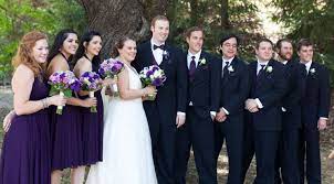 Purple and blue wedding party. Black And Purple Wedding Party Attire