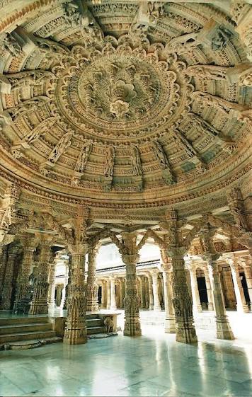 Pillars inside one of the Dilwara Temples at Mount Abu— photograph circa 1930s.