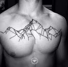 Minimalist Chest Piece Of Mountain Outlines Geometric Mountain Tattoo Geometrie Tattoo Gebirge Tattoo