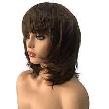 25 easy everyday hairstyles for medium length hair. Amazon Com Aimole Women Synthetic Wig Medium Length Straight Hair Flat Bangs Dark Brown Medium Auburn Layered Haircut Natural Wigs Beauty