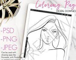 Portrait Template Coloring Page For Procreate Printing And Coloring Or Photoshop Instant Digital Download Coloring Pages Detailed Coloring Pages Procreate