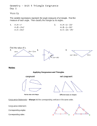 If so, state the congruence postulate and write a congruence statement. Geometry Unit 5 Triangle Congruence Day 1 Warm Up