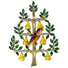 Partridge in a pear tree. Rare Vintage Cadoro Partridge In A Pear Tree Christmas Brooch Pin Retrospect Vintage Jewelry Ruby Lane