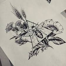 ♡ instant download tattoo design | wolf triangle flower design to download, print and get tattooed by your tattoo artist. Image Result For Triangle Tattoo With Flowers Poppies Tattoo Bee Tattoo Honeybee Art
