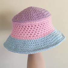 Bucket Hat Blue Pink Purple Sun Hat Crochet Floppy Brim Retro Etsy Crochet Sun Hat Crochet Hats Crochet Bucket Hat