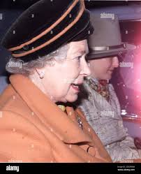 Britain's Queen Elizabeth II and the Countess of Wessex arrive at St Mary's  Church