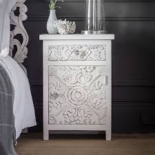Atika White Carved Bedside Cabinet Bedside Cabinet White Furniture Living Room Bedside Drawers
