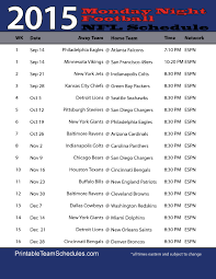 Monday Night Football Schedule 2014 Printer Friendly Thursday Night Football Monday Night Football Basketball Schedule