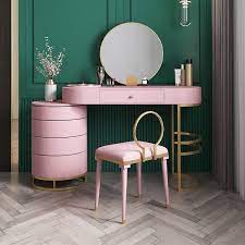 Pink Makeup Vanity Dressing Table With Swivel Cabinet Mirror Stool Included Bedroom Interior Beauty Room Decor Dressing Room Design