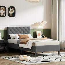 Btmway Upholstered Linen Platform Bed