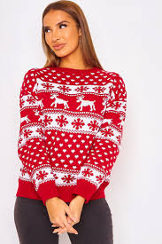 Pull ridicule de noel tres moche rouge avec tete de renne en peluche pour fete reveillon. Pull De Noel Rouge A Motif Blanc Brentiny Paris