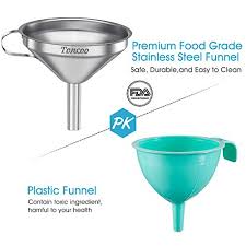 The strainer helps to strain out larger pieces of sediment during the transfer. Toncoo 5 Inch Premium Stainless Steel Funnel With 200 Mesh Food Filter Strainer Food Grade Kitchen Funnels For Filling Bottles Metal Funnel With Strainer Food Funnel For Kitchen Pricepulse