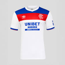 Umbro Mens Brilliant White / Lapis Blue / Flame Scarlet - Adult Rangers FC  25/26 Away Short Sleeve Shirt - Umbro Sports Jerseys