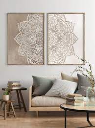 Boho Wall Decor Living Room Set Of 2 Mandala Wall Art Beige Boho Mandala Bedroom Wall Art Set Of 2 Prints Large Wall Art Girl Room Decor Living Room Art Wall