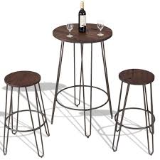 3 Pcs Wood Round Bar Table Bistro Stool Set Round Bar Table Bar Table Sets Bar Table
