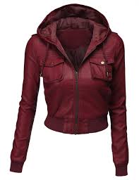 Doublju Womens Hooded Cropped Faux Leather Moto Jacket Amazon Com Leather Hoodie Hoodie Fashion Vegan Leather Jacket