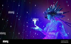Nft Non Fungible Tokens Crypto Art On Colorful Abstract Background Glowing Vr Girl With Nft Token Symbol Pay For Unique Collectibles In Games Or Art Stock Photo Alamy