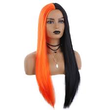 Orange is the new black. Amazon Com Fond Half Black Half Orange Wig Long Straight Synthetic Wigs For Women Cosplay Halloween Party Or Daily Replacement Hair 24 Black Orange Beauty