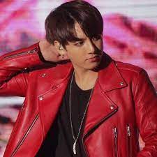 Pin By Ekaterina Gorbatenko On Jk Jungkook Bts Leather Jacket Red Leather Jacket People